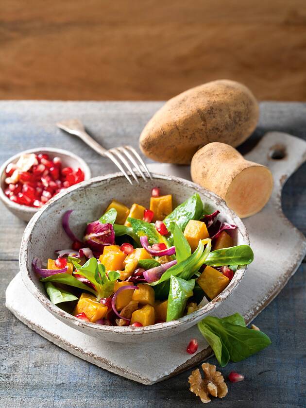 Einfach lecker – Süßkartoffeln mit Salat