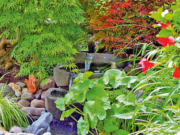 Bei einem geschlossenen Wasserkreislauf ist kein Zu- und Ablauf notwendig. Fertige Sets findet man im Gartenfachhandel.