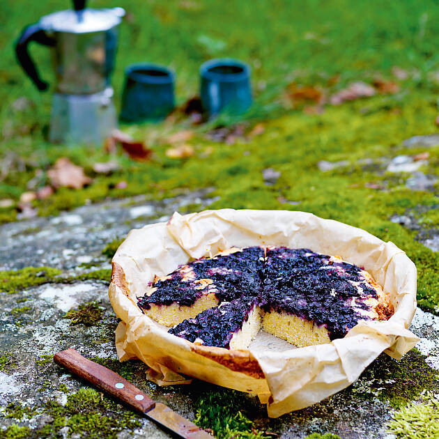 Dieser einfache Blaubeerkuchen schmeckt auch unterwegs gut. Probieren Sie es selbst!