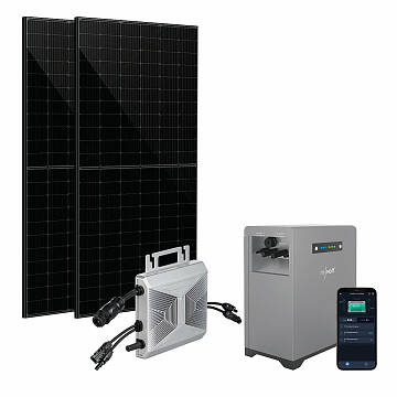 Pearl/Revolt: revolt 2,15-kWh-Akkuspeicher, mit WLAN-Mikroinverter & 2 × 410-W-Solarmodul, App