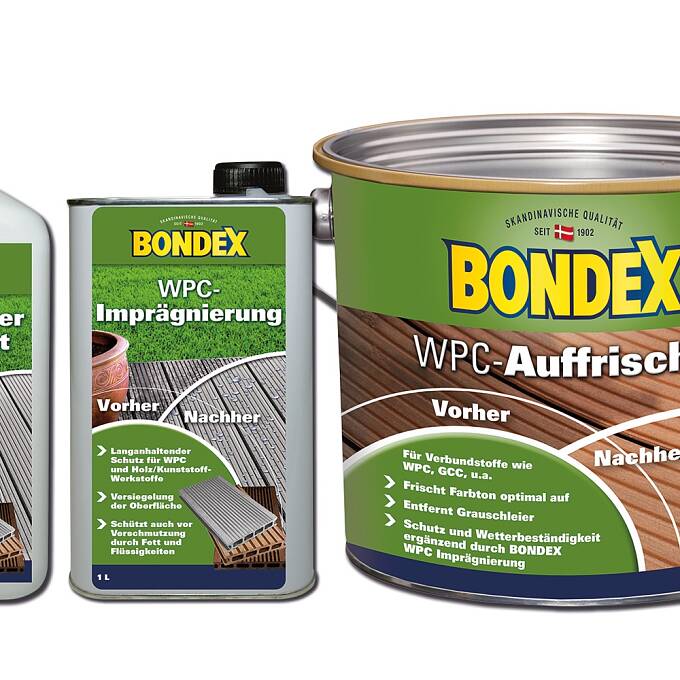 WPC-Pflege-Set bestehend aus: 1 Liter Bondex WPC-Reiniger Konzentrat 1 Liter Bondex WPC-Imprägnierung 2,5 Liter Bondex WPC Auffrischer